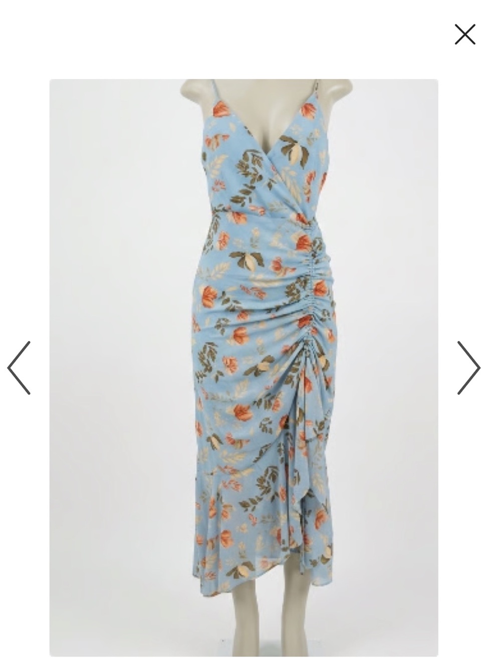 Light Blue Floral Ruched Midi Dress
